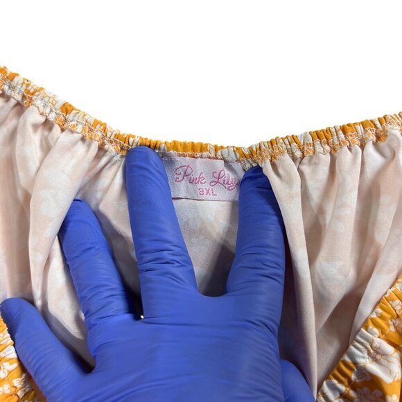 Pink Lily Womens 3XL Yellow Floral Puff Sleeve Cutout Dress Stretchy Resort Wear - Picture 11 of 16